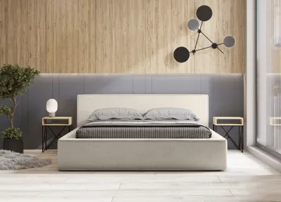 Produktbild von QUARTO Das Doppelbett MOLLY 180/200 Designerbett mit Bettkasten & Lattenrost (cremig)