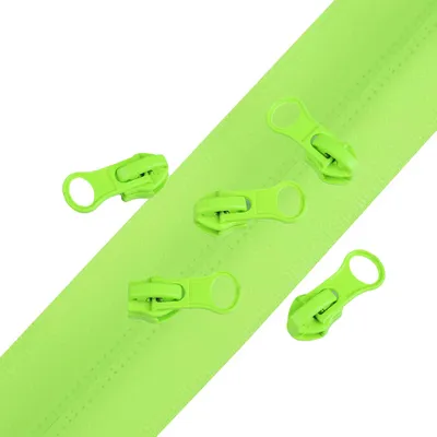 Produktbild von Outdoor Endlos-Reißverschluss 5m mit 10 Zippern wasserfest 7mm Spiral, neongrün,