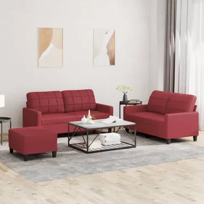 Produktbild von Möbel 3-tlg. Sofagarnitur mit Kissen Weinrot Kunstleder - Klassische Sofas 3201366