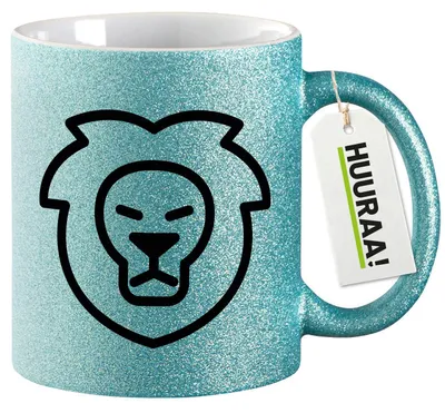 Produktbild von Huuraa Glitzertasse Löwe Sternzeichen Symbol 330ml Blau Keramik Kaffeebecher Geschenkidee