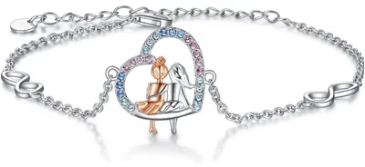 Produktbild von Armband 925 Sterling Silber mit Kristall, Herz-Anhänger, Freundschaftsgeschenk für Damen & Mädchen, 23,5 cm