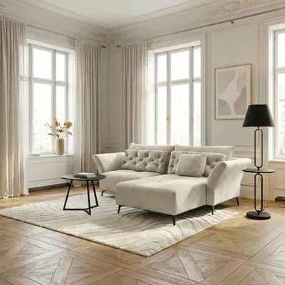 Produktbild von riess-ambiente Ecksofa MARRAKESCH 265cm beige Samt 3-Sitzer inkl. Kissen Ottomane rechts Armlehnen
