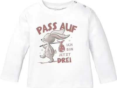 Produktbild von Baby Langarm-Shirt mit Spruch zum Geburtstag Ich bin jetzt Eins | Zwei | Drei Hase Tiere Baumwolle Junge/Mädchen MoonWorks® 3 Jahre weiß 68/74 (4-9 Monate)
