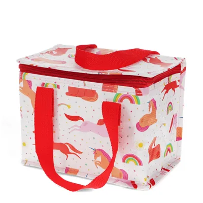 Produktbild von Isolierte Snacktasche Einhorn Kühltasche Lunchtasche ca. 21x16x12 cm rosa Regenbogen