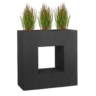 Produktbild von PFLANZWERK® Hochbeet Pflanzkübel VISTA 66cm GRANIT ANTHRAZIT Premium Blumenkübel Fiberglas Lotus-Effekt Fiberglas - Frostbeständig - Handgefertigt -