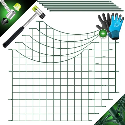 Produktbild von KESSER® Teichzaun Gartenzaun Steckzaun Komplettset Metall Zaunelemente Inkl. Hammer + Befestigungsstäben, Zaun zum stecken für Garten, Oberbogen Rund Gitterzaun Set Freigehege für Hunde