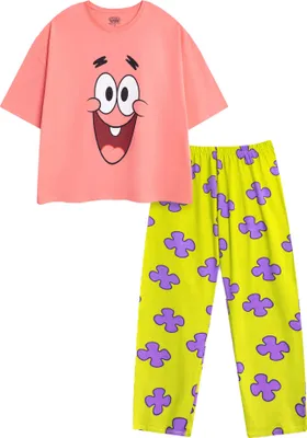 Produktbild von SpongeBob SquarePants - Schlafanzug mit langer Hose für Damen, kurzärmlig NS9290 (XL) (Pink/Grün)