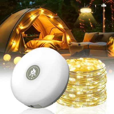 Produktbild von Camping Lichterkette Aufrollbar,Wasserdichte Tragbare LED Lichterkette 10m,USB-Aufladung Lichterketten Außenbereich Für Camping Hof Dekor Lichterkette