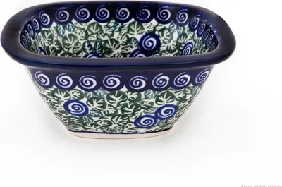 Produktbild von Original Bunzlauer Keramik 400 ml viereckige Schüssel Schale mit Muster im Inneren 14x14x6 cm Dessertschale Müslischale Kompttschale im Design 1073a