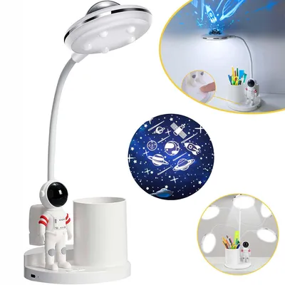 Produktbild von Schreibtischlampe, Nachttischlampe mit Stifthalter und Projektion, LED Astronaut Tragbar Tischlampe, für Studie Lesen