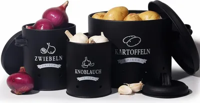 Produktbild von Theo&Cleo Kartoffel Zwiebel Knoblauch Vorratsdosen Set Metall Schwarz