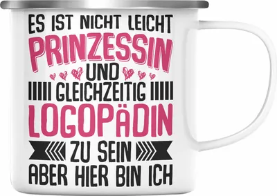 Produktbild von Trendation - Logopädin Spruch Emaille Tasse Geschenk Logopädie (Silber)