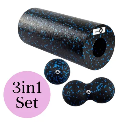 Zdjęcie produktu dla Zestaw Valle Verde 3w1 wałek powięziowy, piłka duo, piłka powięziowa, wałek fitness 30x15 cm, piłka panut, automasaż, trening, fitness, joga, pilates,