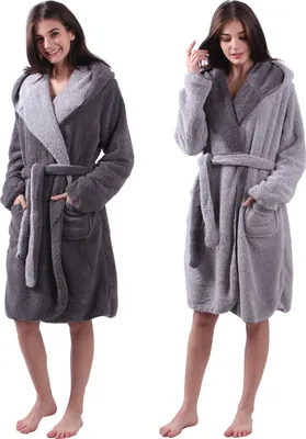 Produktbild von HOMELEVEL Sherpa Wende Bademantel Lammfell Optik für Damen und Herren mit Kapuze Morgenmantel Hausmantel