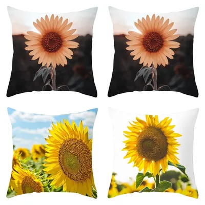 Productafbeelding van Set van 4 Decoratieve Kussenhoezen met Zonnebloem Motief