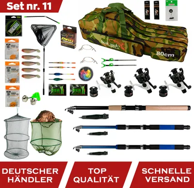 Produktbild von ANGELAUSRÜSTUNG ANGELSET 3x RUTEN 3x ROLLE TASCHE-80cm + Zubehör Z11