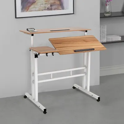 Produktbild von Mobiler Stehpult,Laptoptisch mit 4 Rollen,Computertisch Überbett-Tisch neigbar Tischplatte für Zuhause Büro Höhenverstellbar 80x60x67-115cm Braun