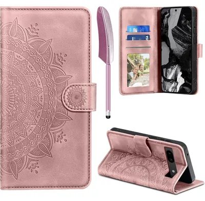 Immagine prodotto di Custodia in pelle per Google Pixel 8A Flip, con portacarte, magnete, funzione stand, colore rosa