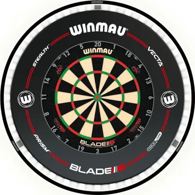 Produktbild von Winmau Blade 6 Triple Core Dartset, 3-teilig, Sisal Carbon, Density-Control-Verkabelung, Plasma Lichtsystem, warmweiß, 2000 Lumen