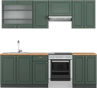 Produktbild von Küchenzeile Vicco Fame-Line Grün-Gold Landhaus/Anthrazit 240 cm , AP Eiche, Model 42317