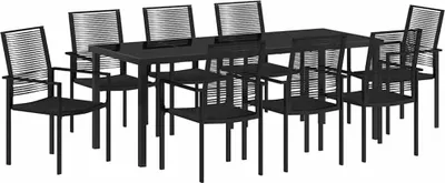 Produktbild von vidaXL Garten Essgruppe 9 pcs Schwarz Pulverbeschichteter Stahl
