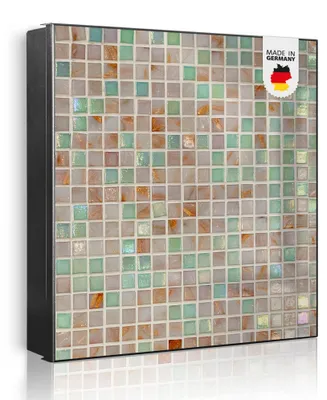 Produktbild von banjado Schlüsselkasten aus Metall, 30x30cm groß mit 32 Haken, als Magnettafel nutzbar, Korpus schwarz, Anschlag rechts, Grüne Fliesen [SKG1 11375]
