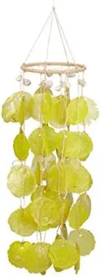 Image de Carillon éolien mobile en coquilles de capiz jaunes - Objet de décoration Feng Shui de 70 cm de long