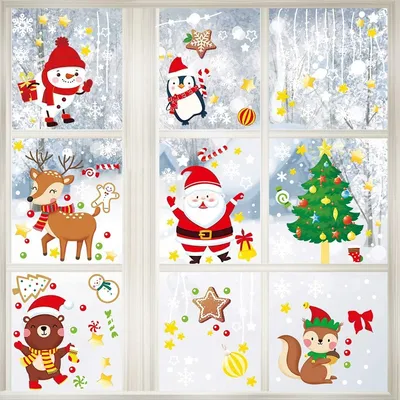 Produktbild von Fensterdekoration zu Weihnachten, Fensterbilder und Fenstersticker aus PVC | Selbstklebende Fensterfolie für die Winterdekoration mit Schneeflocken