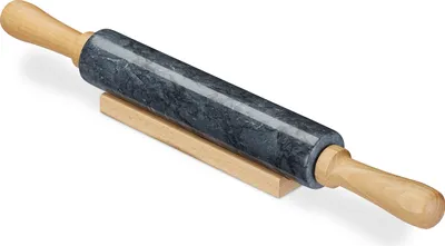 Produktbild von Relaxdays Nudelholz Marmor, Griffe aus Holz, Teigroller zum Kochen & Backen, Ablage, 48 cm, schwere Backrolle, schwarz