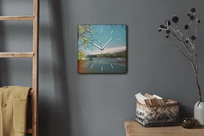 Produktbild von Coloray Hodiny Unikátní 30x30 cm  Tiché hodiny Pro obývací pokoj a kuchyň Nástěnné hodiny Plátno Bílé ručičky hodin - Řeka stromu boot voda