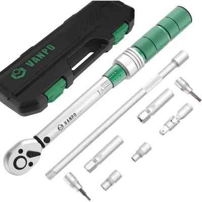 Productafbeelding van VANPO Momentsleutel 3/8 inch, 5-60 Nm set voor fiets en motorfiets, met een nauwkeurigheid van ±3%, inclusief verlengstuk, bougiesleutel en bits