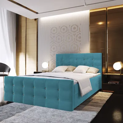 Produktbild von Masseno Boxspringbett SLAT 140x200 cm Komplett-Set mit Bonell Matratze und Topper, Polsterbett mit Bettkästen -Blau, COSMIC 190