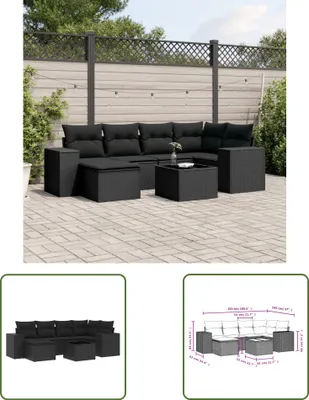 Produktbild von The Living Store 7-tlg. Garten-Sofagarnitur mit Kissen Schwarz Poly Rattan