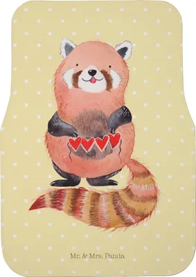 Produktbild von Mr. & Mrs. Panda Automatte Roter Panda - Gelb Pastell - Geschenk, Lieblingsmensch, Liebe, Auto Teppich, Herz, Liebling, Fußmatte, Lustige Sprüche, Fürs, Autoteppich, Rot