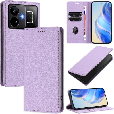 Produktbild von Litchi Leder Handyhülle für Realme GT3/Realme GT Neo 5 240W Wallet Kartenfächer Standfunktion Hülle Violett