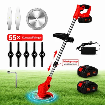 Produktbild von Akku Rasentrimmer, Mit 2 × 2000mAh akku 21V und Ladegerät, Teleskop-Stiel & Zusatzhandgriff