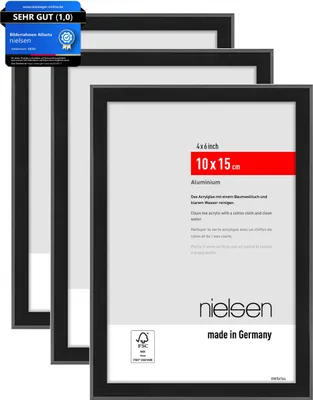 Produktbild von nielsen Aluminium Portraitrahmen, Bilderrahmen 3er SET Atlanta, 10 x 15 cm, Schwarz Matt