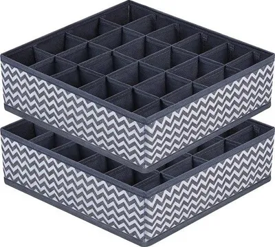 Image de Unyqoos® : Lot de 2 organisateurs pliables pour tiroirs – 24 compartiments par boîte (soit 48 au total), en feutre renforcé avec du carton, dimensions : 30 x 30 x 9 cm, idéal pour les chaussettes, les cravates et les ceintures