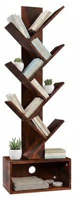 Bücherregal mit 6 Ebenen, Baum-Design, 113x38x20 cm, braun