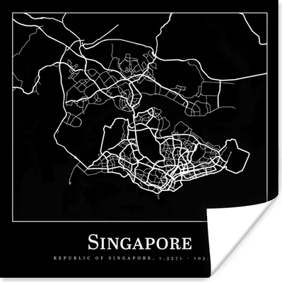 Produktbild von MuchoWow® Poster Singapur - Karte - Stadtplan 100x100 cm - Babyzimmer