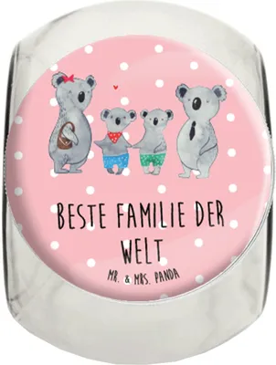 Produktbild von Mr. & Mrs. Panda Bonbonglas Koala Familie zwei L 870ml - Rot Pastell - Geschenk, Koalabär, Zusammen, Bonboniere, Bruder, Vorratsbehälter, Teedose, Süßigkeitenglas