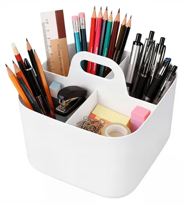 Aufbewahrungsbox mit Henkel, 4 Fächer, stapelbar, 16,5x16,5x15,5 cm, weiß