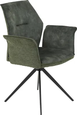 Produktbild von Hela Tische, Armlehnstuhl, Esszimmer Stuhl Susanne - Material Webstoff + Microfaser Velvet grün -Spinnengestell Schwarz -120kg belastbar -360° drehbar