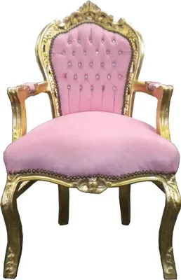 Produktbild von Casa Padrino Barock Esszimmer Stuhl Rosa / Gold mit Bling Bling Glitzersteinen, Höhe 108 cm, Breite 53 cm, Tiefe 57 cm