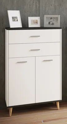 Produktbild von VCM Badmöbel Midischrank | Seitenschrank | Maße: H. 97 x B. 60 x T. 28 cm | 2 Schubladen | 2 Drehtüren | 2 Fächer - Landos
