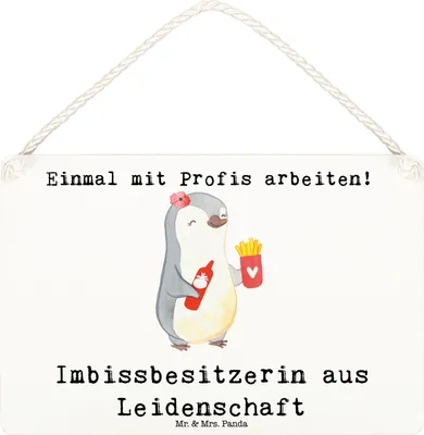 Produktbild von Mr. & Mrs. Panda Schild Imbissbesitzerin Leidenschaft DIN A6 - Weiß - Geschenk, Lustig, holzbild, Imibissverkäuferin, Pommesliebe, Deko Wandbild, Pommesverkäuferin