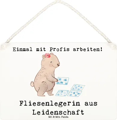 Produktbild von Mr. & Mrs. Panda Schild Fliesenlegerin Leidenschaft DIN A6 - Weiß - Geschenk, Lustig, Türschild, Wandbild Holz, wandtafel, Spruch, holzbild, Fliesenfachhandel, Beruf
