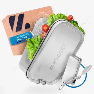 Produktbild von NORDMUT® Edelstahl Lunchbox [mit Trennwand] Metall Brotdose BPA frei und auslaufsicher – nachhaltige Bento Box Brotzeitbox Frühstücksbox mit Fächern für Kinder und Erwachsene