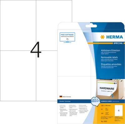 Produktbild von HERMA - Etikett 5082 105x148mm A6 ablösbar weiß 100 Etiketten | 32 Stück