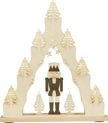 Imagen del producto de Adorno navideño con forma de espantapájaros, con iluminación LED, color natural. Dimensiones: 38,0 x 43,0 x 4,5 cm. Nuevo